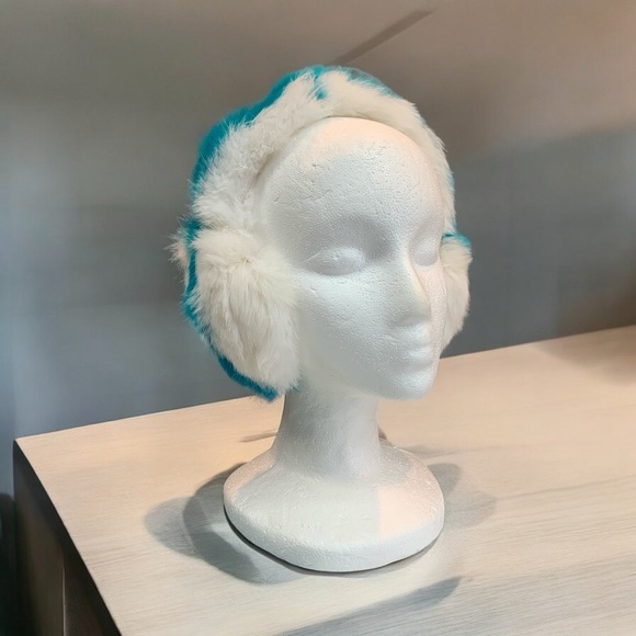 Pappas Furs Accessories - Genuine Fur Teal Blue Stripe Ear Muffs